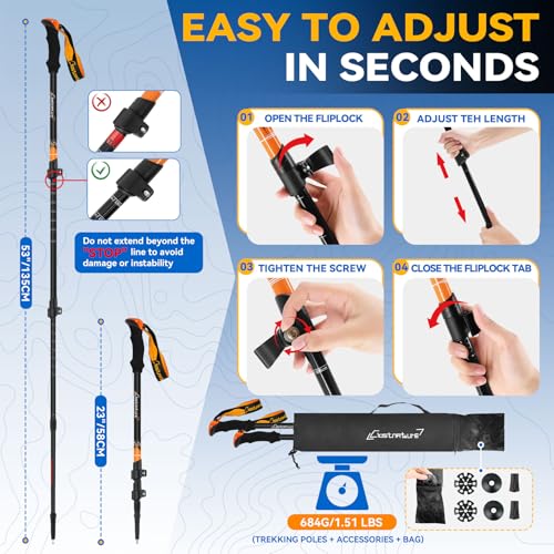 Clostnature Trekking Poles for Hiking – Collapsible Lightweight Hiking Poles, 2 Pack Aluminum Walking Sticks for Women, Me...