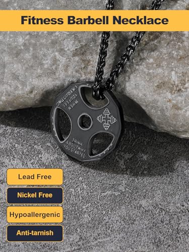 U7 Men Women Fitness Dumbbell Necklace Stainless Steel Weight Plate Barbell Chain Pendant Necklace,Chain 22"+2" Extender, ...