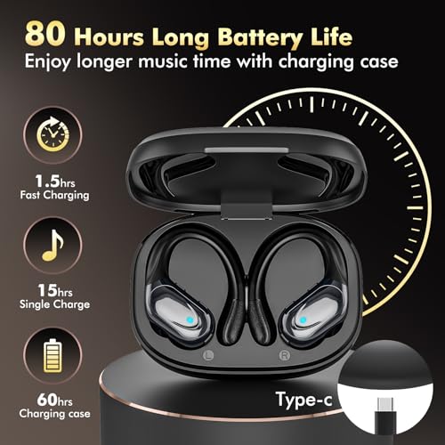 HAOYUYAN Wireless Earbuds, Sports Bluetooth Headphones, 80Hrs Playtime Ear Buds with LED Power Display, Noise Canceling He...