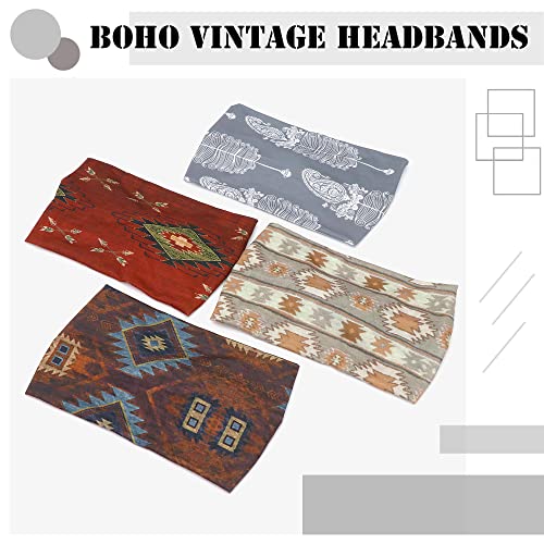 FULZTEY Boho Headbands for Women Vintage Elastic Fabric Printed Hair Bands Workout Wide Knot Sweatbands Soft Cotton Headwr...
