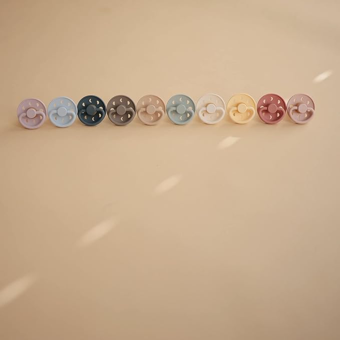 FRIGG Moon Natural Rubber Baby Pacifier | Made in Denmark | BPA-Free (Powder Blue/Slate, 0-6 Months) 2-Pack