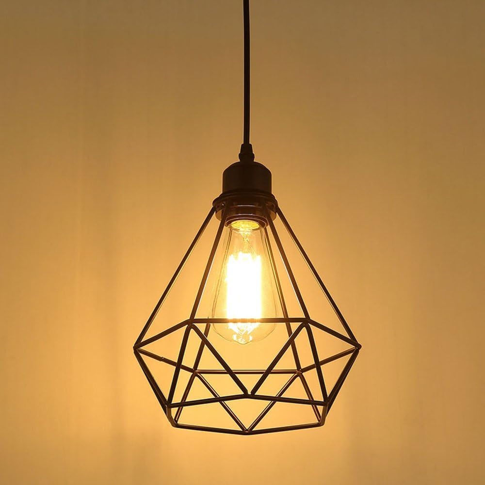 Mxsaoud Black Cage Pendant Lights Set of 2, Small Metal Ceiling Fixture for Kitchen Island, Dining Room, Entryway, Model Mx-006-2-BK