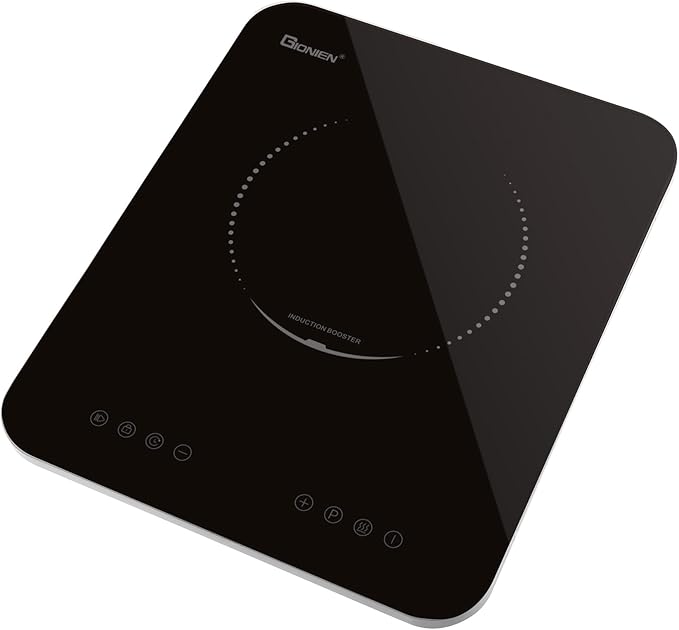 GIONIEN Portable Induction Cooktop 1200W,Single Hot Plate Countertop Burner 110~120V,Sensor Touch Electric Cooker,10 Power,0.94”Ultra Thin,6.69” Heating Coils,Child Safety Lock,Timer
