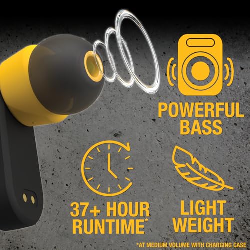 DEWALT Heavy Duty True Wireless Ear Buds, Bluetooth Headphones with Type C Charging Case Included, Over 37 Hours of Batter...