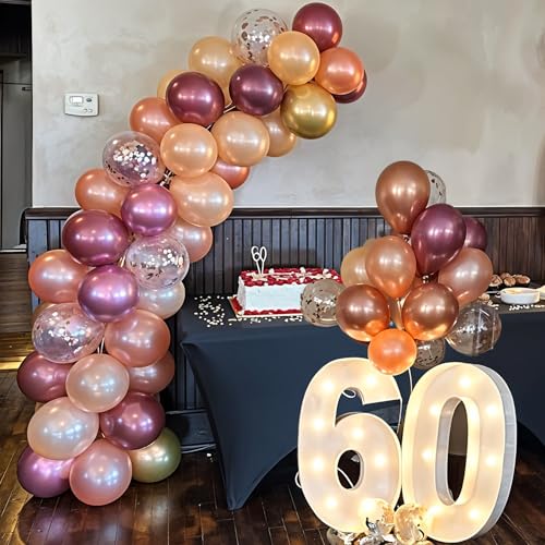 Balloons Burgundy Rose Gold, 60 Packs 12 Inches Wine Red Champagne Latex Balloon Rose Gold Confetti Balloons for Women Gir...