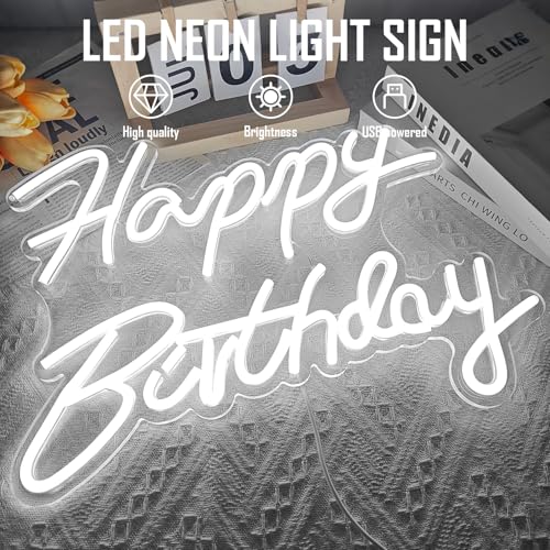 Ajoyferris Happy Birthday Neon Sign Dimmable Light Neon Happy Birthday Sign Happy Birthday Led Sign Happy Birthday Light U...
