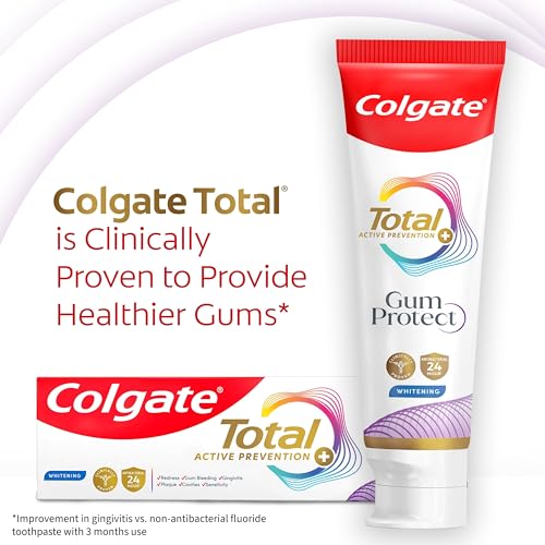 Colgate Total Active Prevention Gum Protect Whitening Toothpaste, 3 Pack, SLS Free Gingivitis Toothpaste for Bleeding Gum...