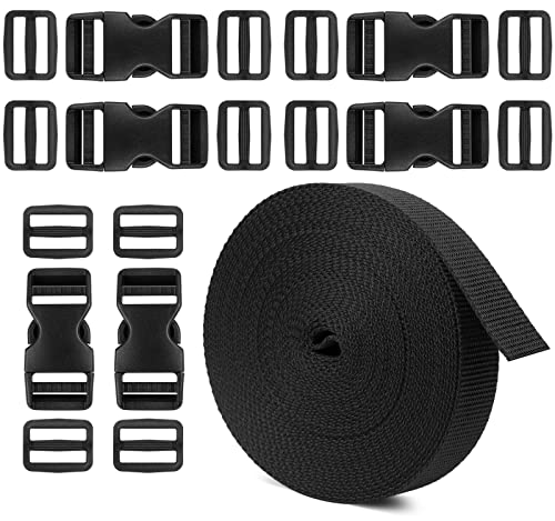 Phinus Buckle Straps 1 Inch, Webbing Straps Polypropylene 11 Yards, 6 PCS Adjustable Side Release Plastic Buckles, 12 PCS ...
