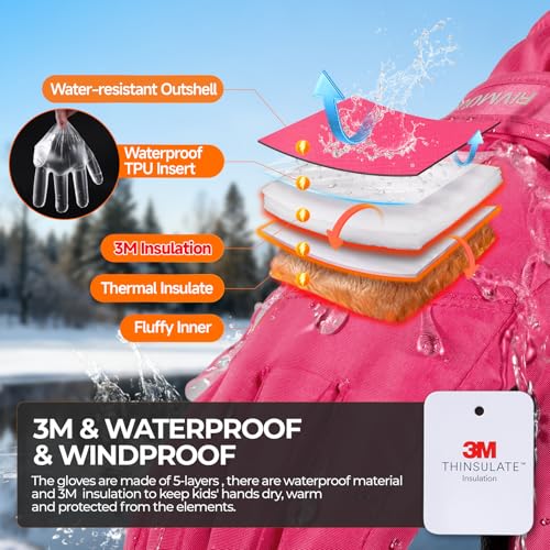 rivmount Kids 3M Winter Ski Snowboarding Snow Gloves Warm Thermal Waterproof Windproof Touchscreen for Boys Girls in Cold ...