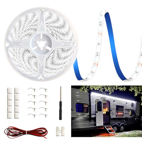 Yiswhis Rv Awning Light 12V 20Ft Camper Awning Lighting Waterproof Led Strip Exterior Underglow Lighting For Rv Motorhome Travel Trailer Food Truck Outdoor Party (White  20Ft)
