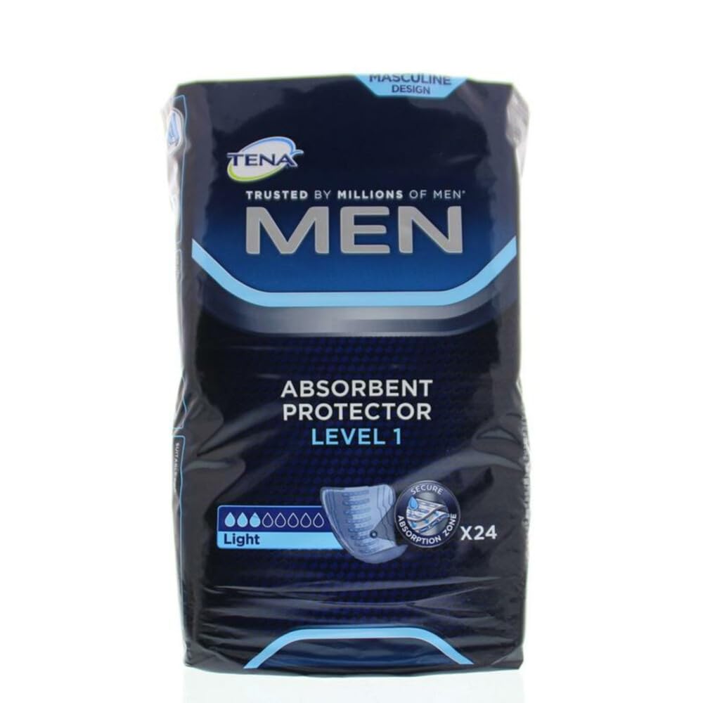 TENA Men Level 1 Incontinence Pads for Men, Light Absorbency, Discreet Daily Protection, Odor Control, 24 Count