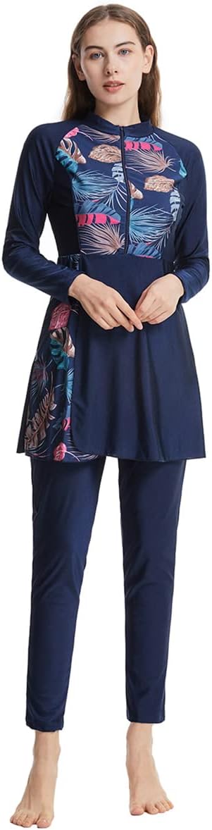 Women Muslim Burkini Swimsuits Modest Swimwear Islamic Long Sleeve Full Cover Hijab Top Swim Pants Sets Bathing Suits