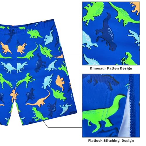 AuSletie Boys Two Pieces Swimsuit Set Short Sleeve Kids Rash Guard Dinosaur Boys Bathing Suit with Sun Cap for 2-6 Years