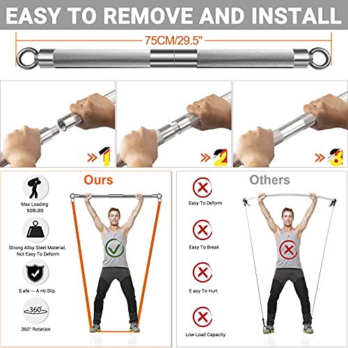 DASKING Detachable Resistance Bands Bar 30"/35.4"/38.5" Length Max Load 500LBS for Home Gym Full Body Workout Fitness Bar