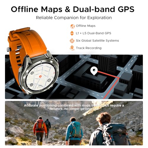 DOOGEE Anywise W1 Pro Mens Smart Watch, 5ATM Dual-Band GPS Offline Maps,1.43'' Fitness Smartwatches for Android Phone/iPho...