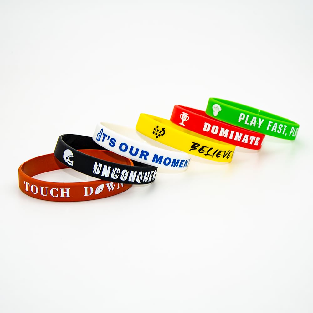 BRANDWINLITE Football Rubber Bracelets Wristbands with Icon and Inspirational Motiative Quotes for Teams,Fans,players,Gamers and