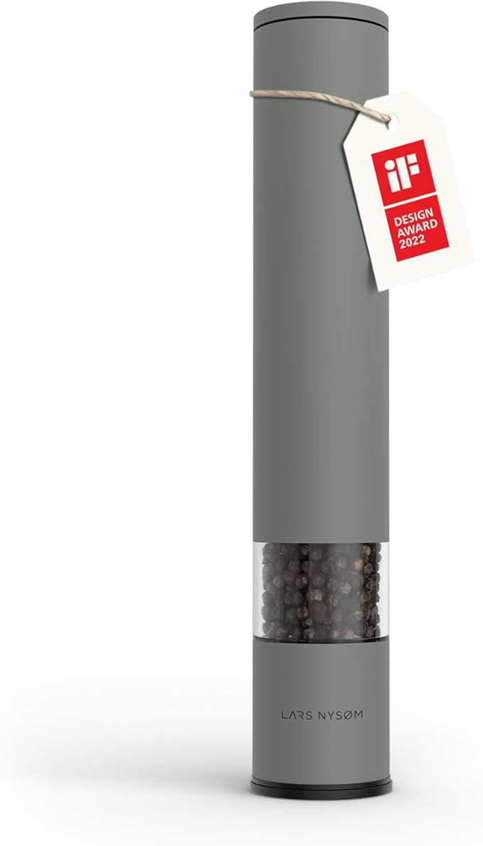 LARS NYSØM Salt Pepper Mill Manual with adjustable ceramic grinder from coarse to fine I Design Spice Mill (Ash Gray)