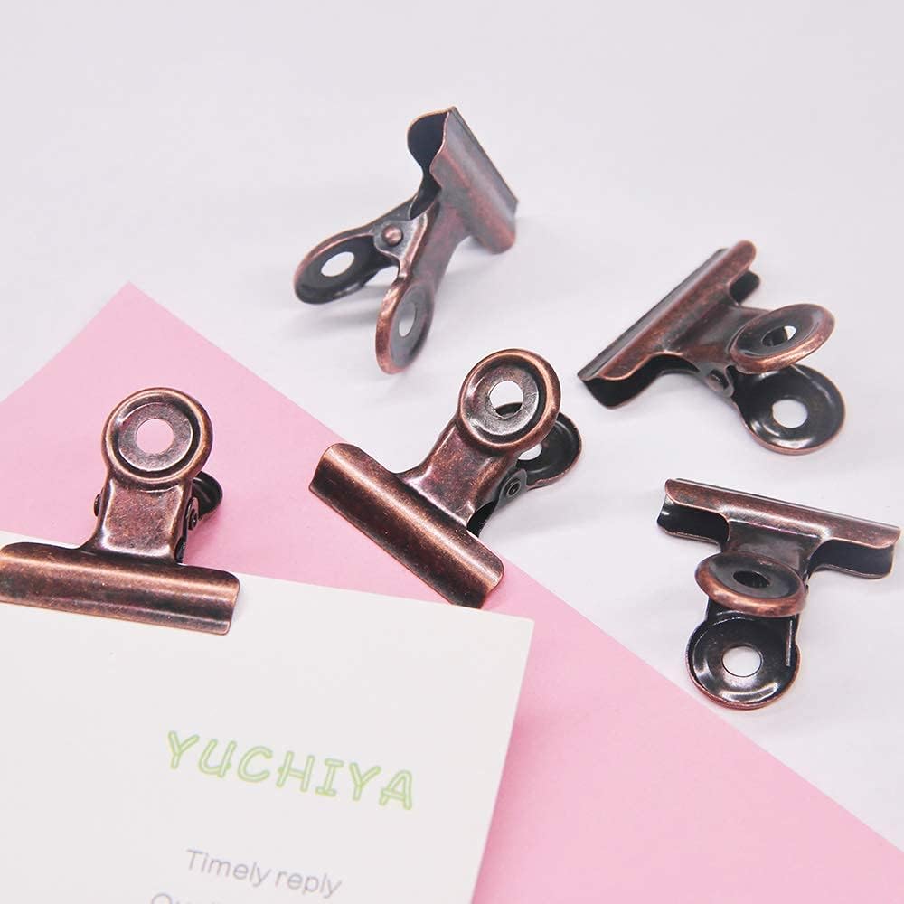 Bulldog Clips with Hole for Push-pin, Paper File Clips with Strong Spring, Small Metal Binder Clips, Seal Clamps for Coffee Tea Food Bags, Decorative Clips for DIY Photo Grid (Copper, 38 mm)