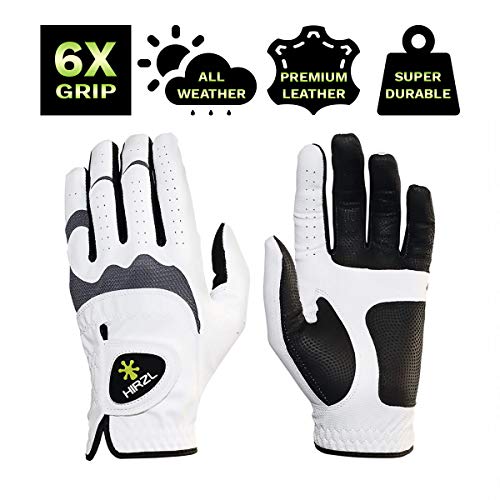 HIRZL Trust Hybrid Golf Glove– All Weather Mens Golf Glove (White/Black) | Nylon, Kangaroo Leather, Polyester | Ultimate G...