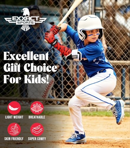 Exxact Sports Youth Batting Gloves with Arm Sleeve for Boys & Girls, Kids Baseball Batting Gloves for Softball, T-Ball