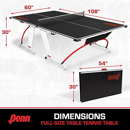 Penn Full-Size Ping Pong Table - Easy Setup, Engineered Wood, Black/White/Red - Preassembled Table Tennis Set - Foldable P...