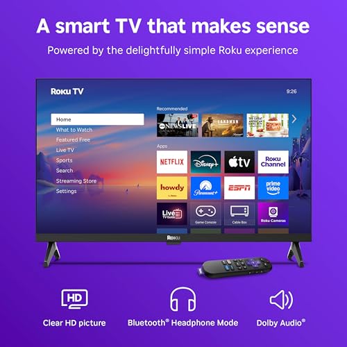 Roku Smart TV 2025 – 24-Inch Select Series, 720p HD TV – Roku TV with Voice Remote – Flat Screen LED Television with Wi-Fi...