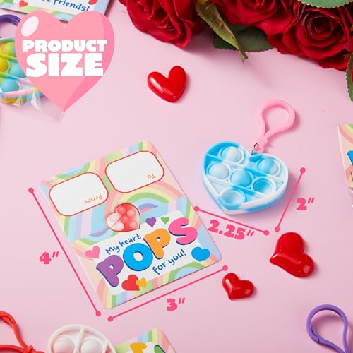 JOYIN 30 Packs Valentines Day Gifts for Kids, Heart Pop Bubble Keychain with Valentines Day Cards for Kid School Classroom...