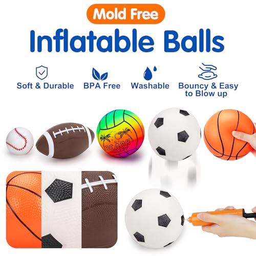 5 Pack Sports Balls Set for Kids with Bag Toddlers 1-3 Football Soccer Basketball Baseball Volleyball Outdoor Toys for 1 2...