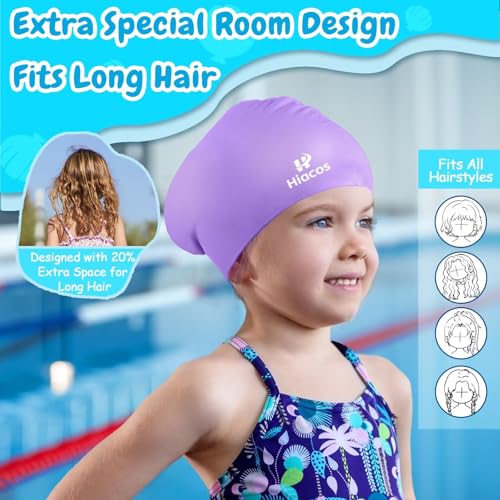 Kids Swim Cap for Girls Boys, 2 Size Silicone Swimming Cap for Long Hair, Waterproof Swim Hats for Toddlers Children Teens...