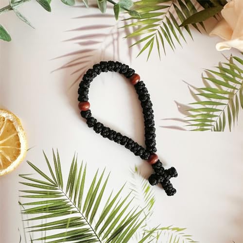 1Pc Handmade Christian 33 Knot Orthodox Greek Omboskoini Prayer Rope Protection Blessing Cross Charm Tassel Car Hanging Ch...