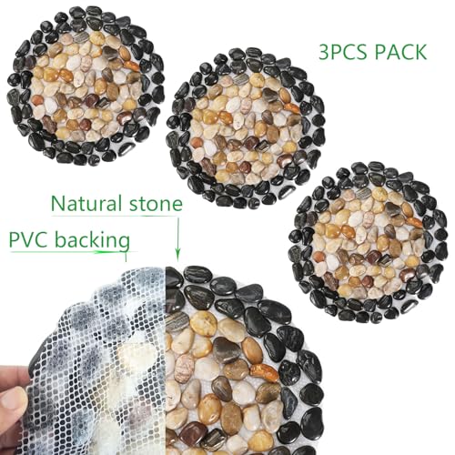 Garden Path Stepping Stone- 12 Inch Round Therapeutic Massage Stones, 3pcs Outdoor Decorative Stone Mats for Yard Pathway,...