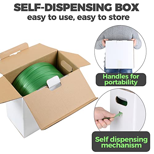 Heavy Duty Packaging Strapping Banding Roll - Green Polyester PET Industrial-Grade, 1000' x 5/8" x 0.035" Pallet Strap Coi...