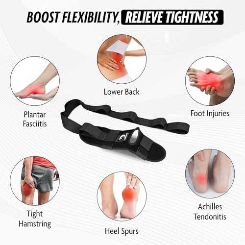 DMoose Fitness Foot & Calf Stretcher with Adjustable Padded Stretching Strap for Plantar Fasciitis, Hamstring, Heel Spurs ...