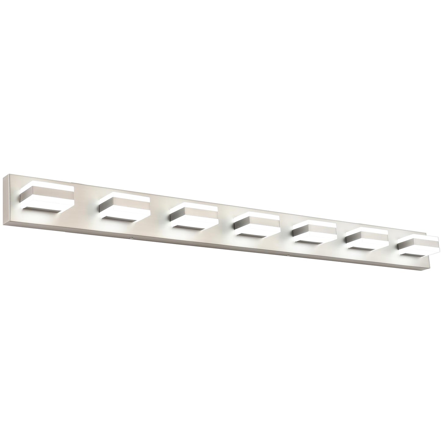 SOLFART Bathroom Vanity Light, 7-Light Brushed Nickel LED Fixture, 53 Inch, Model S8568-7T-6000K