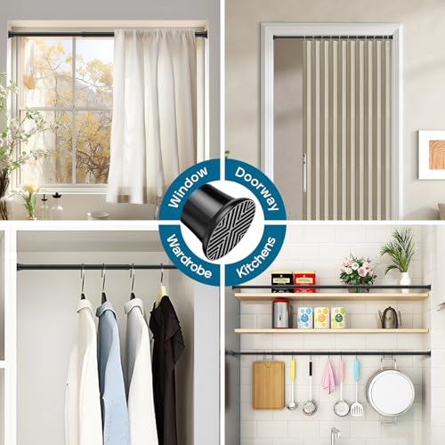 AIZESI Tension Rod 24 to 46 Inch, 1Pcs Black Tension Curtain Rod, Adjustable Spring Tension Rod No Drilling for window，kit...