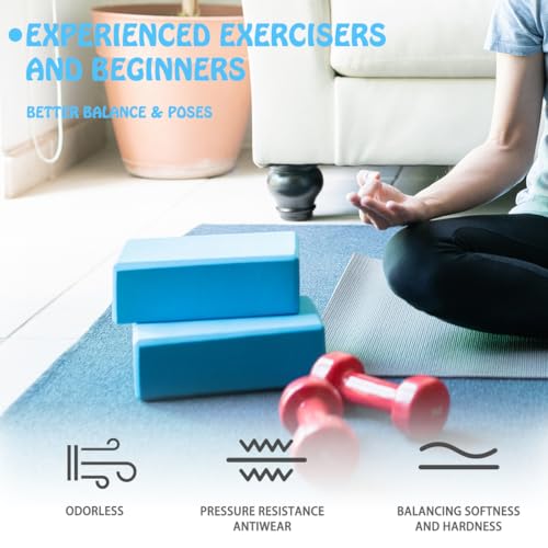 Yoga Blocks 2 Pack, Supportive Latex-Free Eva Foam Soft Non-Slip Blocks with Beveled Edges for Yoga, Pilates, Meditation -...
