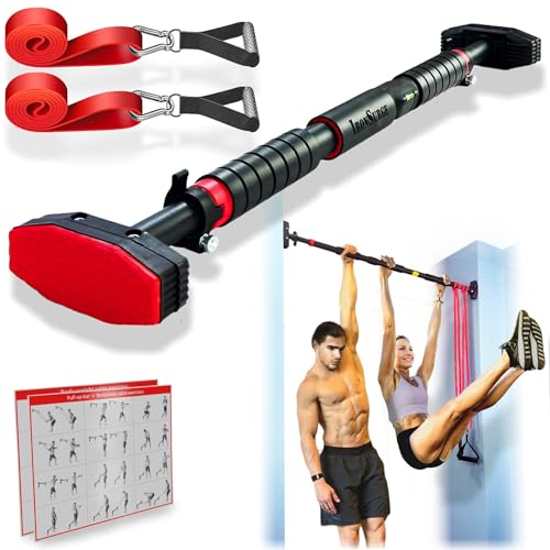 IRONSURGE Pull Up Bar for Hallway or Doorway 6-piece Set with Two Attachable Resistance Bands/Handles, Training Manuals, N...