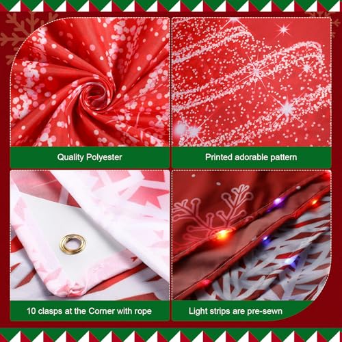 Tatuo Christmas Garage Door Banner with LED Lights 16 x 7 ft Merry Christmas Garage Door Cover Red Xmas Backdrop Decor wit...