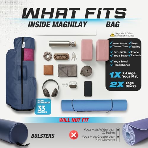 MAGNILAY Yoga Mat Bag - for Women and Men, Yoga Mat Carrier, Fits Mats Blocks and Accessories for Workouts, (32”L)