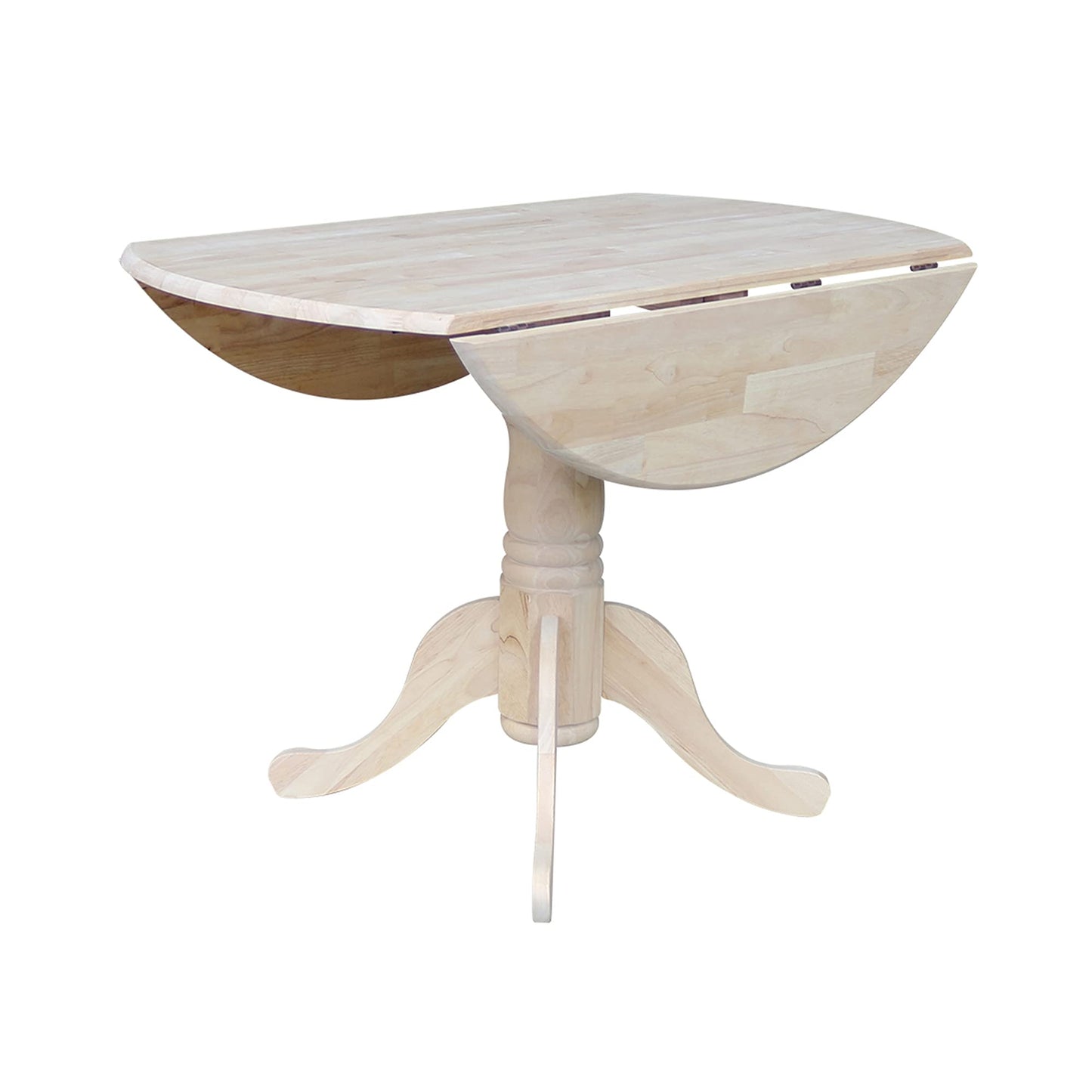 IC International Concepts, Round Dual Drop Leaf Pedestal Dining Table, Solid Real Wood, Sturdy Parawood, Dimensions 42"D x 42"W x 29.5"H, 40lbs Capacity, Paint/Stain Ready, Unfinished