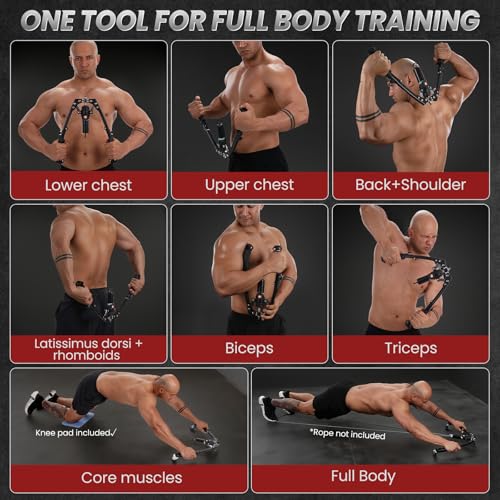 Twister Arm Trainer, 3 in 1 Hydraulic Power Chest Workout Equipment with Ab Roller Wheels and Hooks, Adjustable 22-440lbs ...