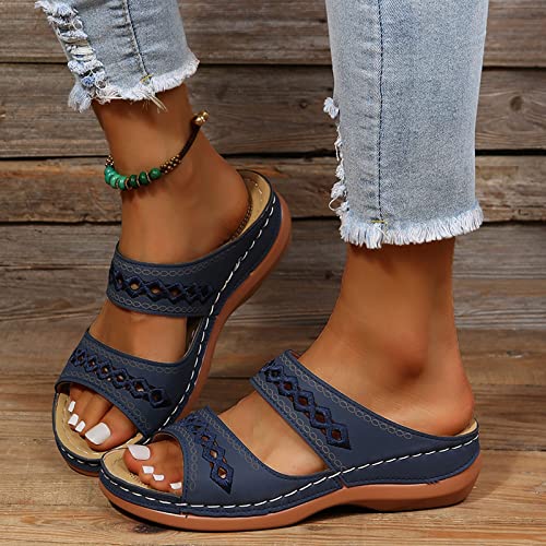 JEUROT Women's Summer Sandals Arch Support Orthopedic Sandal Open Toe Slip On Wedge Slides Comfortable Walking Platform Shoes