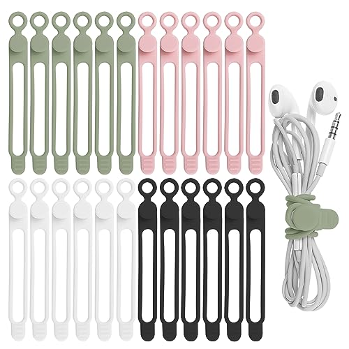 Nearockle 24Pcs Silicone Cable Straps Cord Organizer for Bundling Earphone, Phone Charger, Computer Cords, Reusable Cable ...