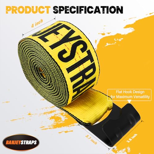 Yellow 4 Inch x 30 FT Heavy Duty Tie Down Straps - High Visibility Flatbed Trailer Straps with Flat Hooks, 6000 lbs Workin...