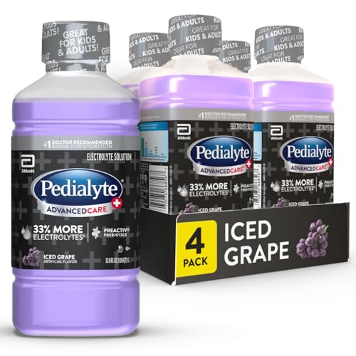 Pedialyte AdvancedCare Plus Electrolyte Hydration Drink, Has 33% More Electrolytes and Has PreActiv Prebiotics, Iced Grap...