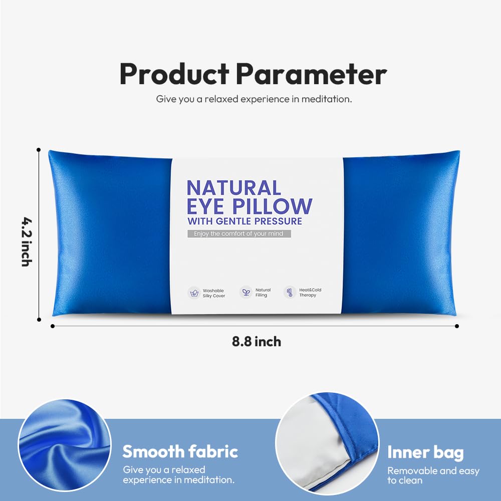 MEISENHOME Eye Pillow for Yoga, Relaxation, Sleeping, Microwavable Weighted Eye Mask Heated for Meditation, Dry Eyes, Moist Heat Hot & Cold Eye Compress with Aromatherapy, No Scent (Blue)