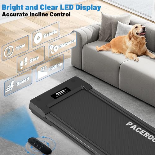 PACEROCKER Walking Pad Treadmill with 12% 9-Level Auto Incline, 450 lbs Capacity Bluetooth Speaker Under Desk Treadmills f...