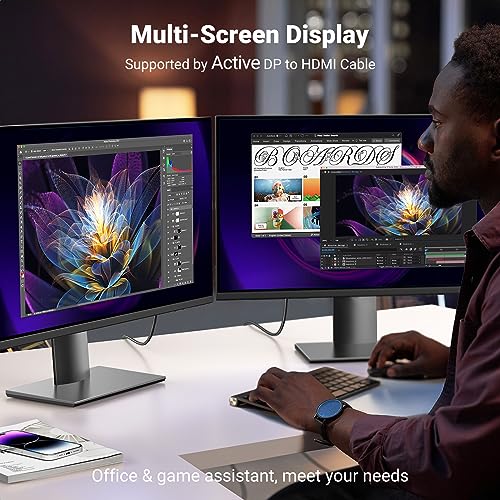 UGREEN 4K@60Hz DisplayPort to HDMI Cable HDR Active DP 1.2 to HDMI 2.0 Cord Aluminum Braided Uni-Directional Display Port ...