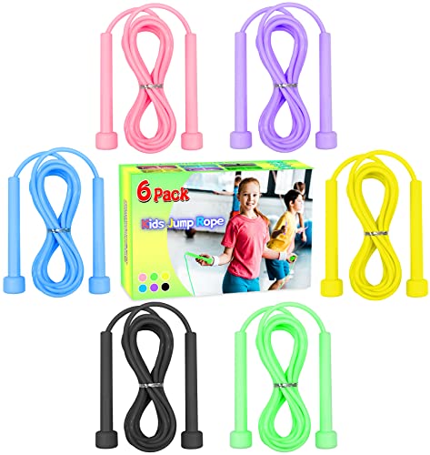 Jump Rope for Kids, 6 Pack Length Adjustable Lightweight Kids Skipping Rope for Children, Students, Boys and Girls Outdoor...