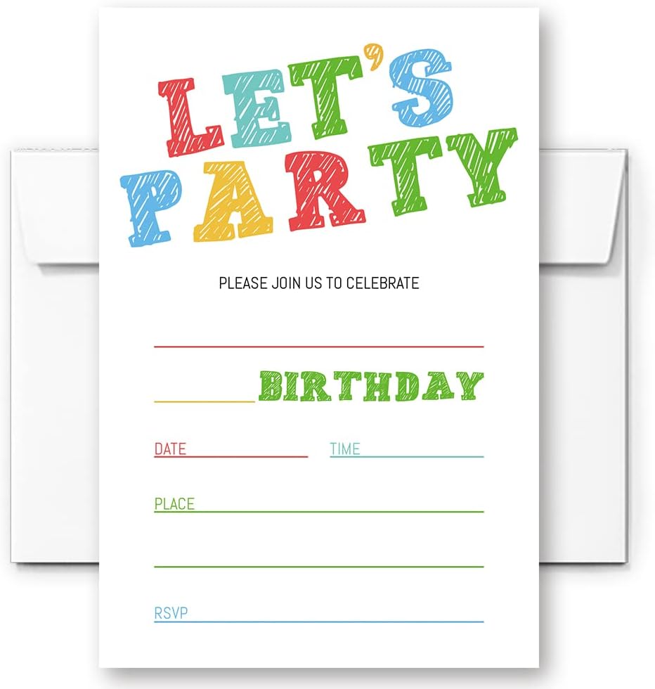 Simple Colorful Birthday Invitations, Birthday Invitations for Boys Teens Kids Girls, Birthday Invitations, birthday party invitations. (Let's Party(021))